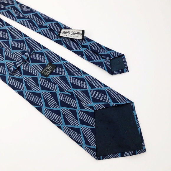 Mondo Uomo 100% Silk Tie Blue Geometric Italy - Picture 3 of 7